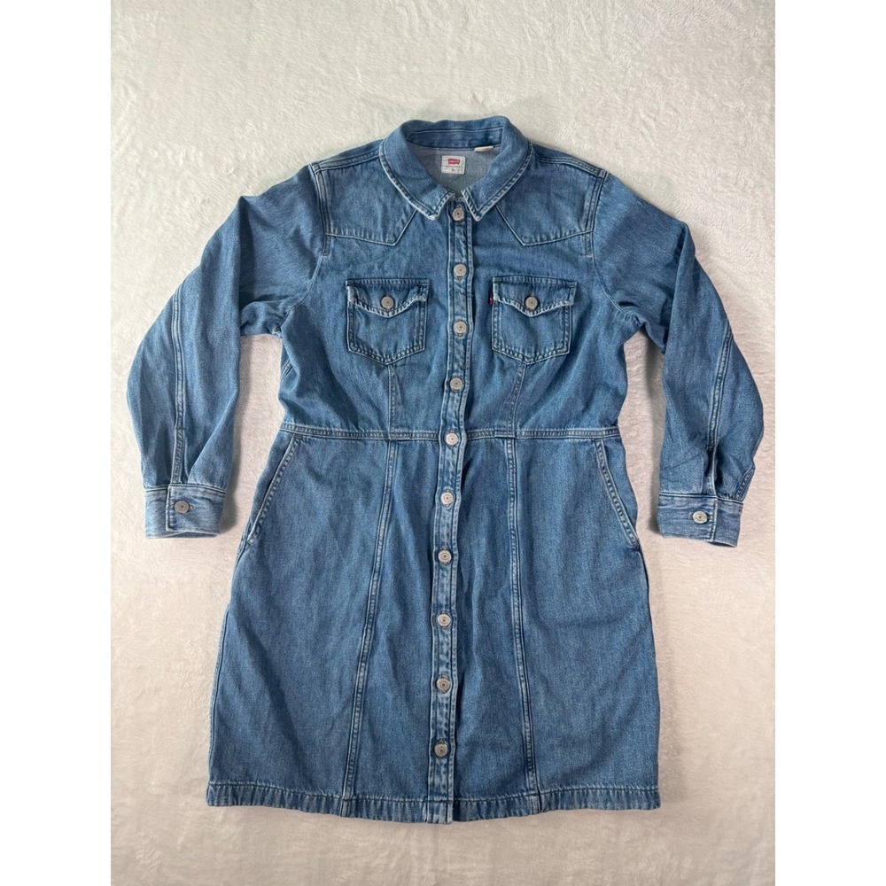 Levis Flynn‎ Western Dress Womens XL Blue Denim Long Sleeves Button Front - Picture 9 of 16